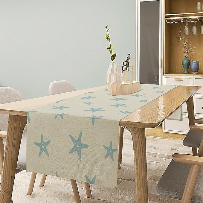 Sea Turtle Table Runner Marine Life Starfish Nautical Blue Green Ocean Theme - Image 3