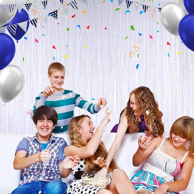 TONIFUL 2Pcs White Metallic Tinsel Foil Fringe Curtains, Graduation, Christmas - Image 5