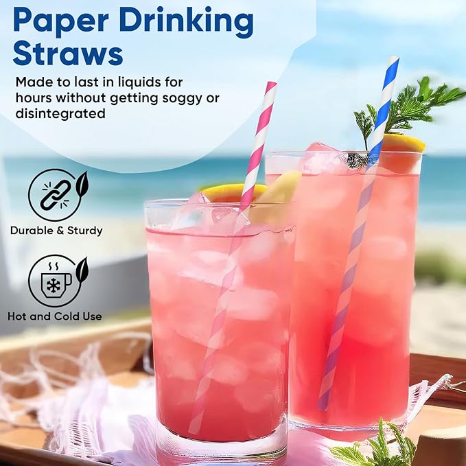 Disposable 7.75" Colorful Paper Drinking Straws Bulk 2000 Counts, 10 Assorted - Image 3