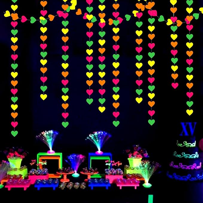 UV Neon Party Decorations Heart-Garland - 52ft Glow in The Dark Supplies - Image 5