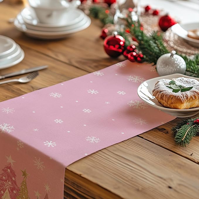 GEEORY Christmas Table Runner 13x120 Inch, Xmas Trees Snowflakes Holiday - Image 7