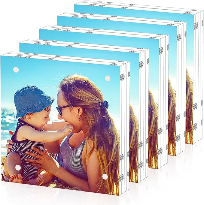HELPLEX 5 Pack 5x5 Acrylic Picture Frames, 20mm Thicker Frameless Clear Frame by HELPLEX