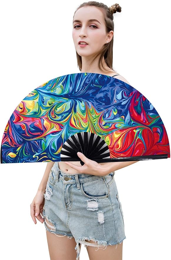 Amajiji Large Folding Hand Rave Fan Popping Fan - Image 2