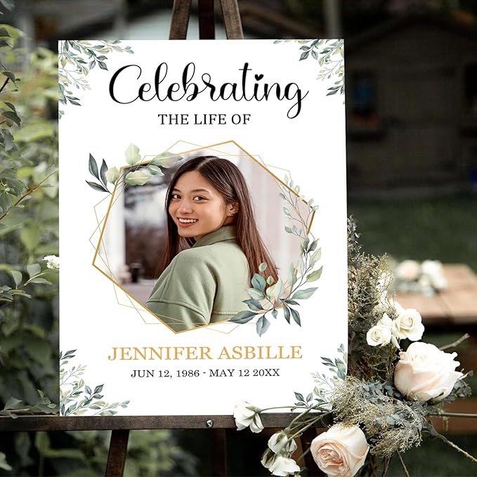 Greenery Funeral Welcome Sign, Celebration of Life Sign, In Loving Memory Sign - Image 3