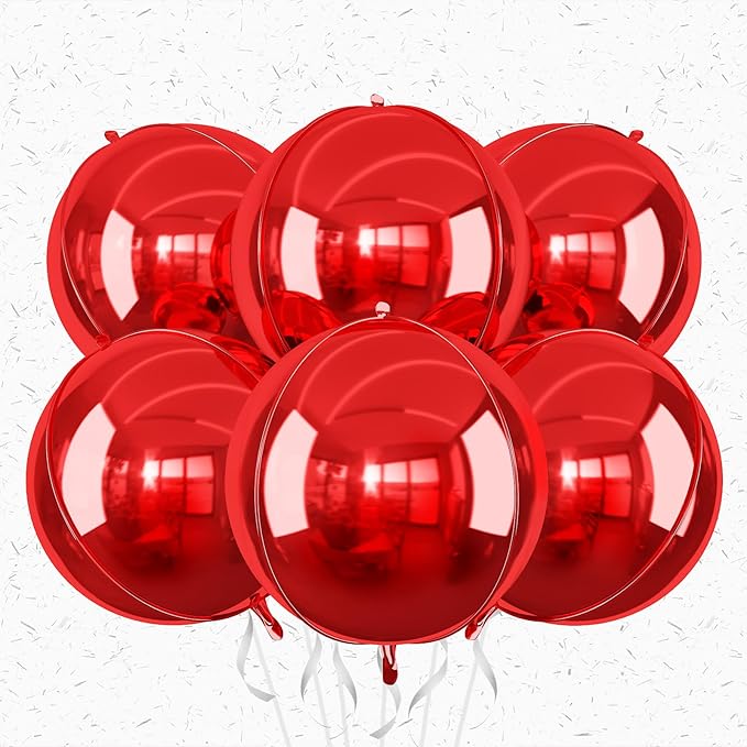 6Pcs Red Round Foil Balloons, Giant 4D Round Ball Balloons, 22 Inch Metallic by Adorely