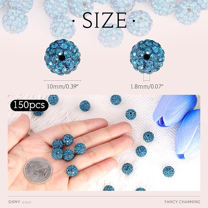 150 pcs 10mm Rhinestone Beads for Jewelry Making, Sparkle Crystal Clay - Image 2