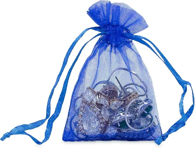 TheDisplayGuys 48-Pack 2" x 2-3/4" Royal Blue Sheer Organza Gift Bags - Image 3