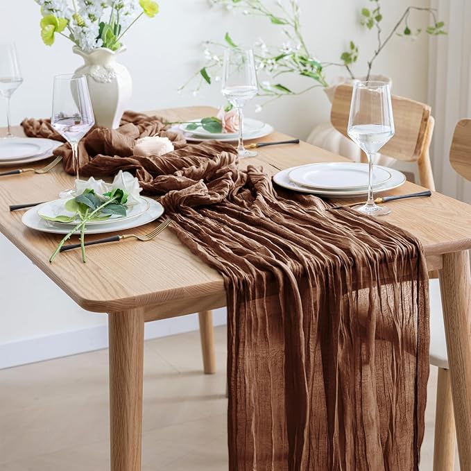 Asee'm 6pcs Cheesecloth Table Runner 120 Inches Long Brown Boho Gauze Cheese - Image 6