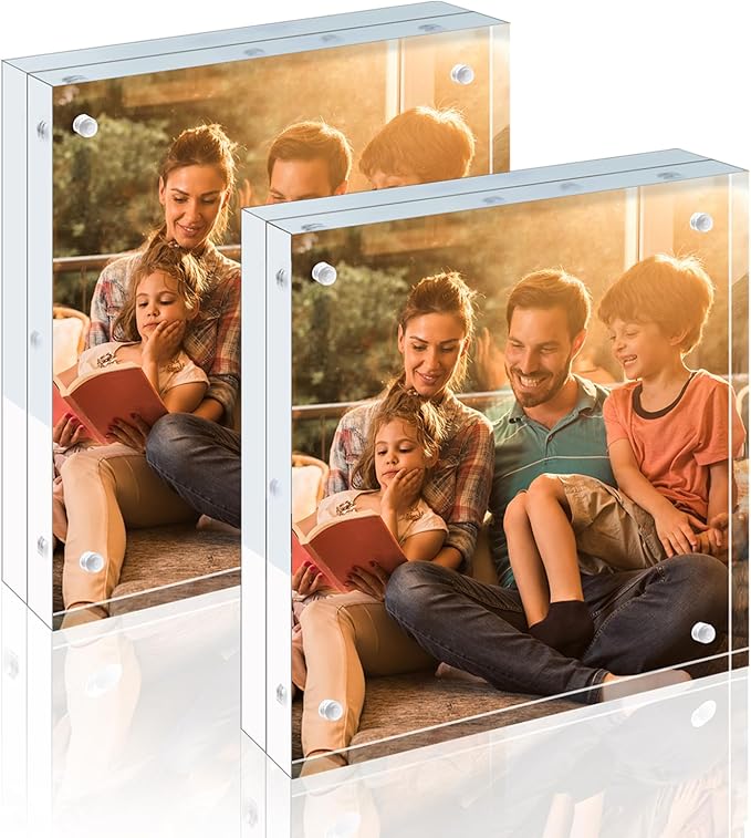 Egofine 8x8 Acrylic Frames 2 Pack, 20mm Thicker Frameless Clear Picture Frames by Egofine