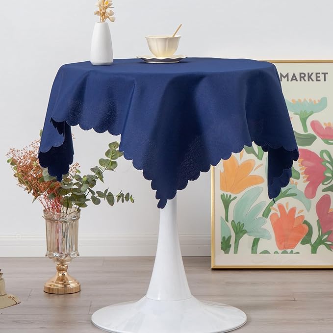 Small Square Navy Tablecloth 36 x 36 Inch Polyester Fabric Washable Table Cover by YZKITM