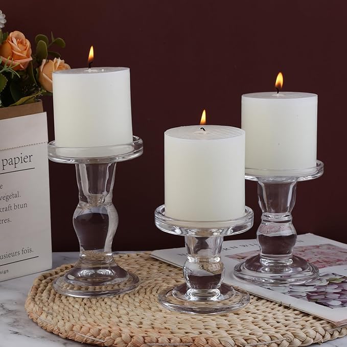 3-Piece Set of Glass Candlestick, Crystal Candlestick Holder Holder and Conical - Image 5