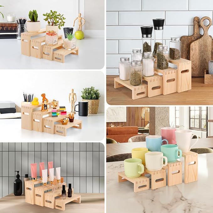 8 Pcs Wood Risers Display Stands, 2 Set Wooden Risers - Image 4