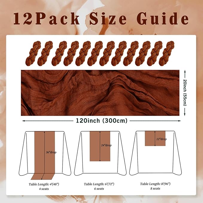 12 Pack Terracotta Cheesecloth Table Runner 10FT Boho Rustic Cheese Cloth Table - Image 2