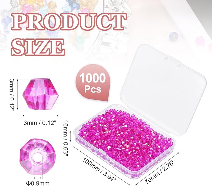 PATIKIL 1000pcs 3mm Bicone Glass Crystal Beads, Faceted Glass Spacer Beads - Image 2