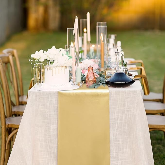 10 Pack Satin Table Runner 12 x 108 Inch Long Light Gold Silk Table Runner - Image 2