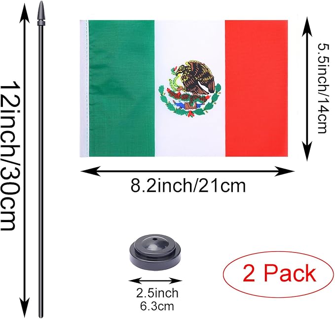 WXTWK 2 Pack Mexico Flag Mexico Deluxe Desk Flag Set - Image 2