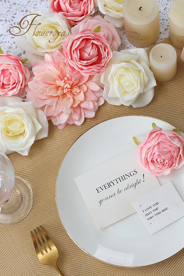 Floweroyal Pink Artificial Flowers Fake Rose Flowers Dahlia - Image 4