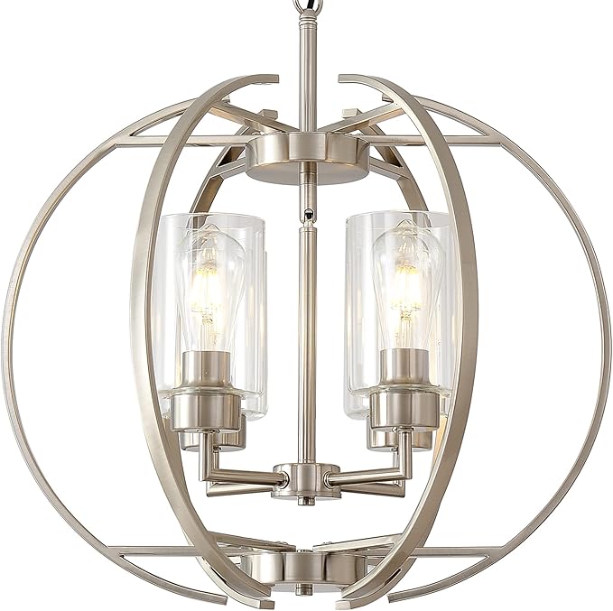Large Lantern Globe Brushed Nickel Chandelier Lighting, Adjustable Hanging by LIGOTFIRE