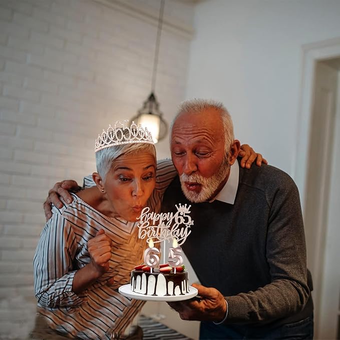 65th Birthday Decorations for Women, Including Sash, Crown/Tiara, Cake Topper - Image 6