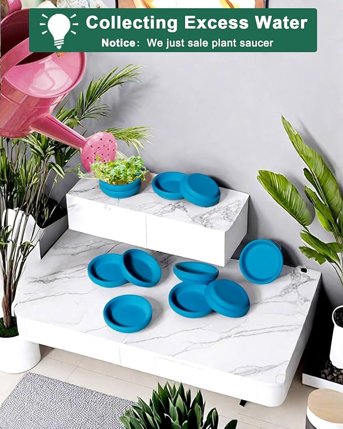 vensovo 2 Inch Steel Blue Terracotta Plant Saucer Pots Tray - Image 4