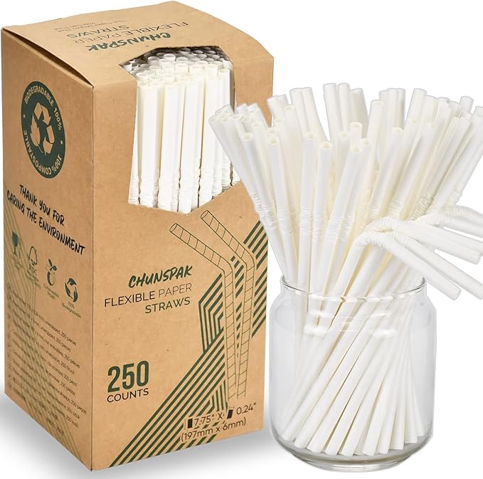 Bendable Paper Straws for Drinking, 7 3/4 inches, Home and Restaurant by chunspak