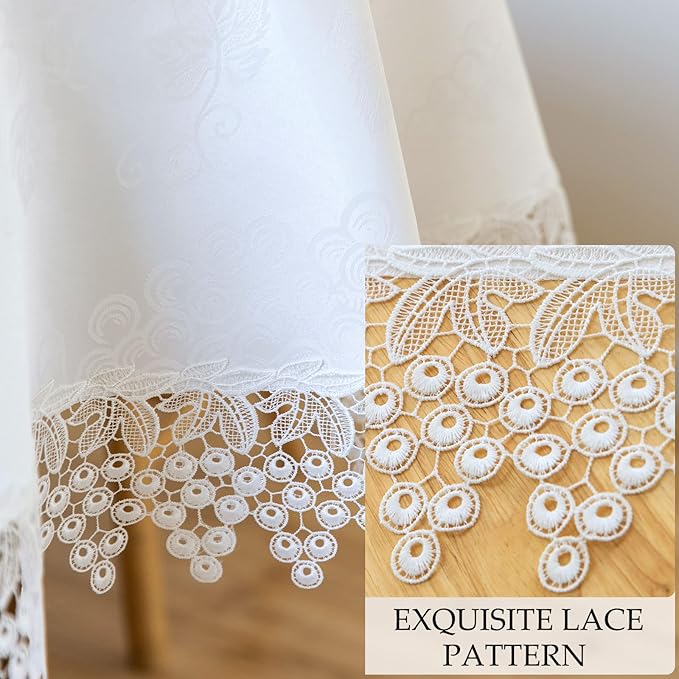 White lace Premium Round Farmhouse Table Runner Waterproof OilProof SpillProof - Image 3
