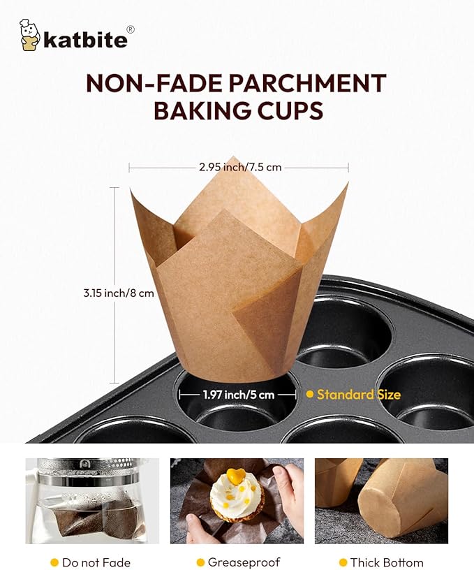 Katbite Tulip Cupcake Liners Holders 200PCS, Muffin Baking Cups, Cupcake Wrapper - Image 2