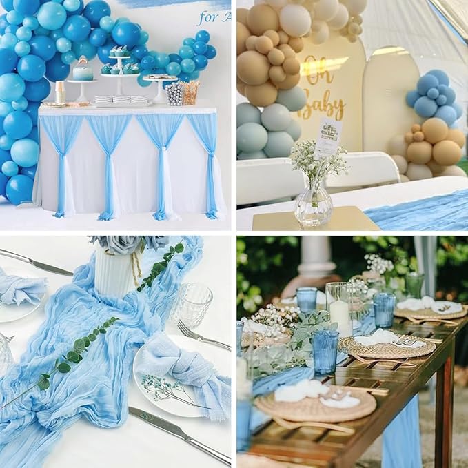 10 Pack Baby Blue Cheesecloth Table Runner -21*120Inch Long Boho Wedding Table - Image 6
