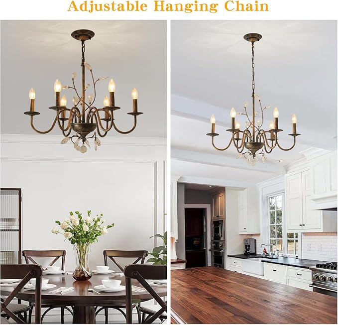 Farmhouse Crystal Chandelier, 26 Inch Modern Flower Branch Oil-Rubbed Bronze - Image 5