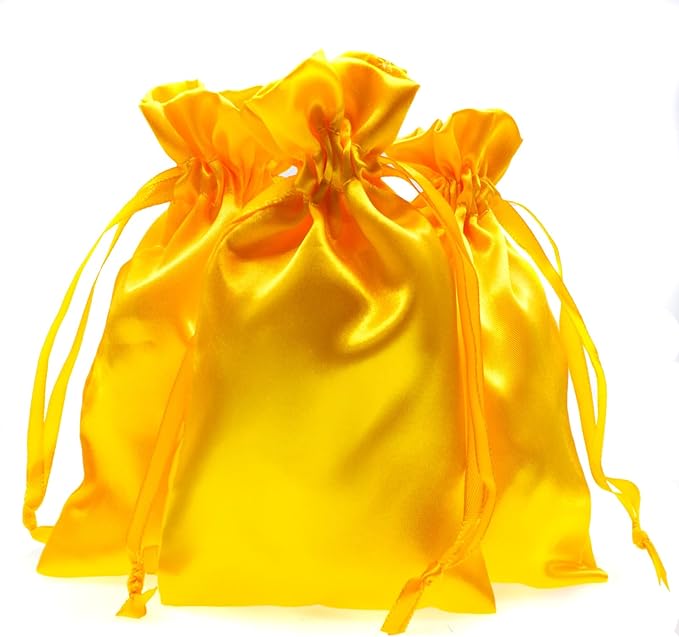 Knitial 4" x 6" Golden Yellow Satin Gift Bags, Wedding Favor Drawstring Bags by Knitial