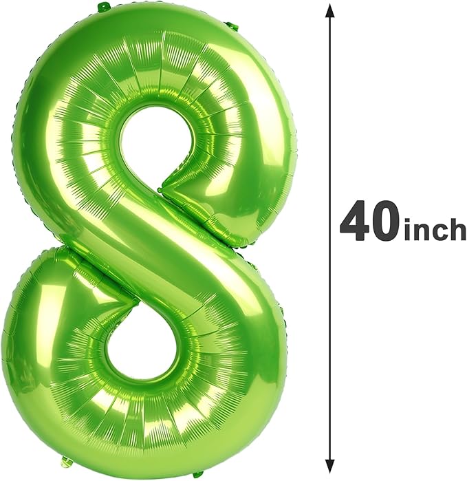 Light Green Foil Number 8 Balloon 40 Inch, Helium Mylar Eight Number 8 18 28 38 - Image 2