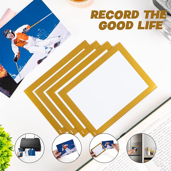 Magnetic Picture Frames with Golden Border, Magnet Photo Frame Pockets/Postcard - Image 2
