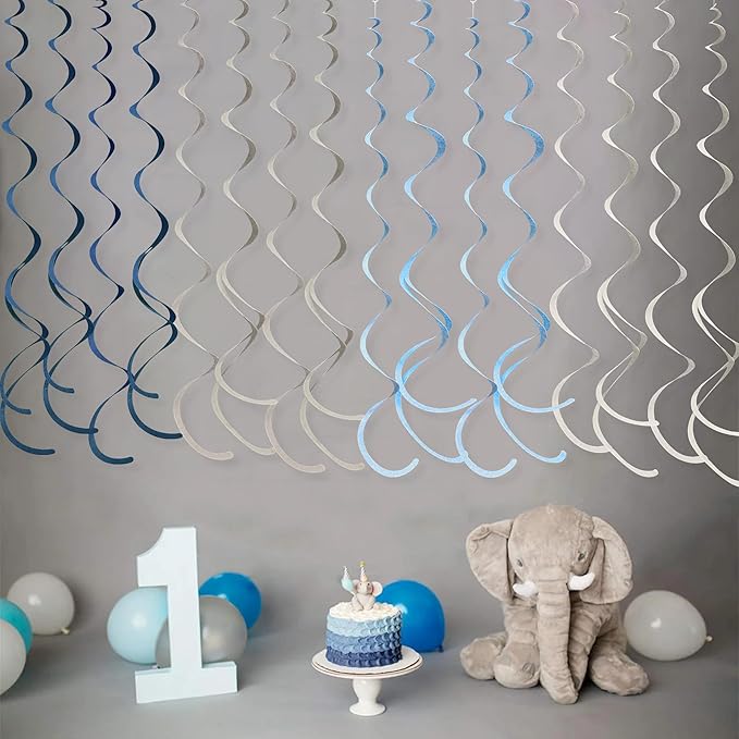 36 Pcs Dusty Blue Gray Hanging Swirl Decorations Navy Blue Grey Felt Swirl - Image 5