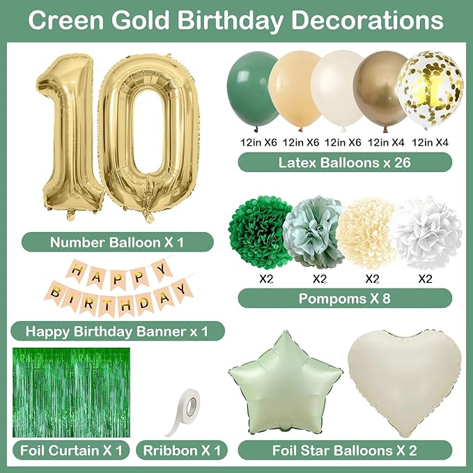 Sage Green 10th Birthday Decorations - Image 4