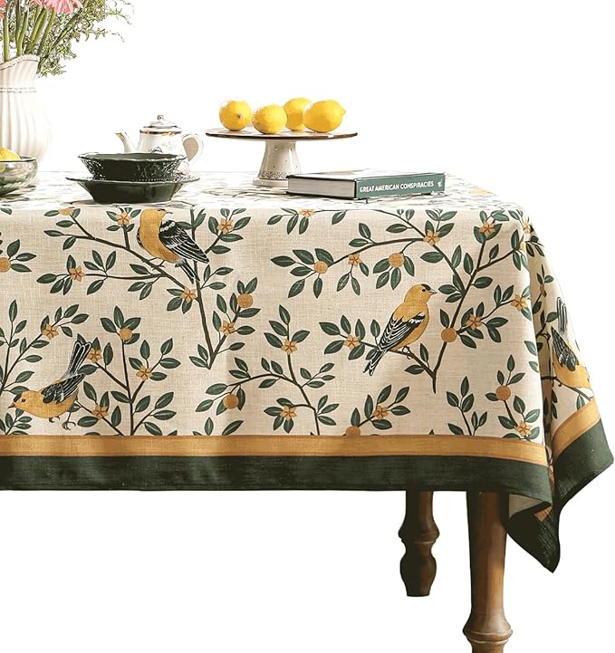 patdrea Designer Green French Linen Rectangular Tablecloth, Vintage Durable by Welcometopatdrea