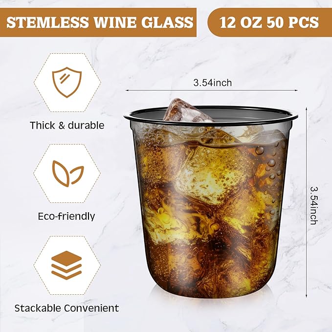 Disposable Stemless Glasses 12oz Crystal Plastic Wine Glasses Clear Classic Pet - Image 3