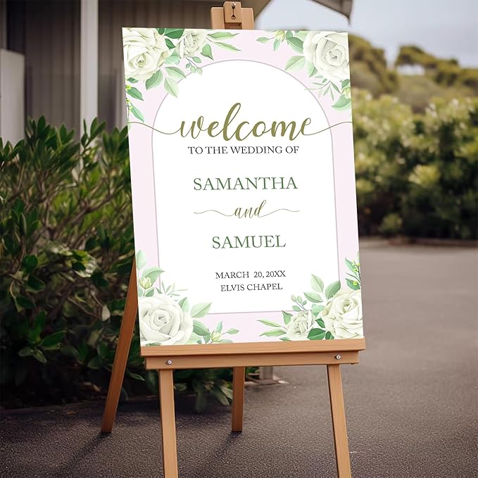 Editable Greenery Wedding Welcome Sign Template, Printable White Floral Sign - Image 2