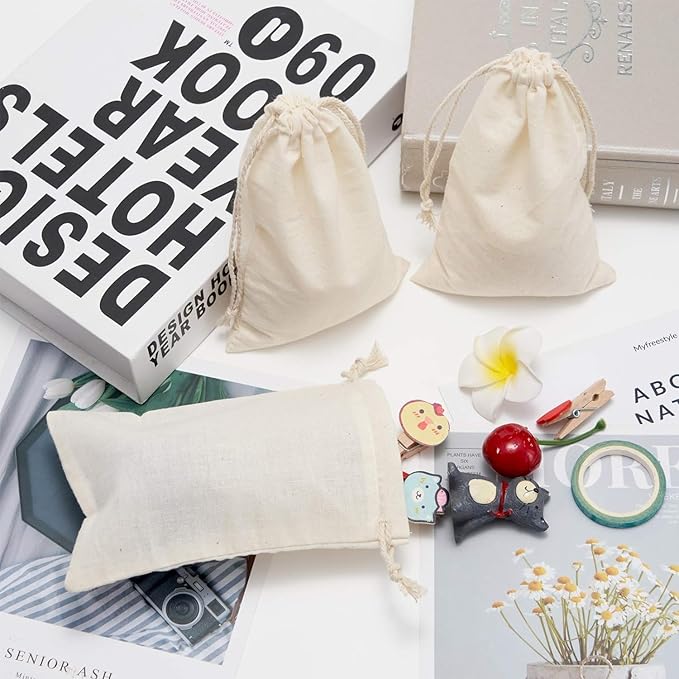 gobyhumm 20 Pieces Muslin Bags Cotton Drawstring Bags Sachet Bag - Image 4