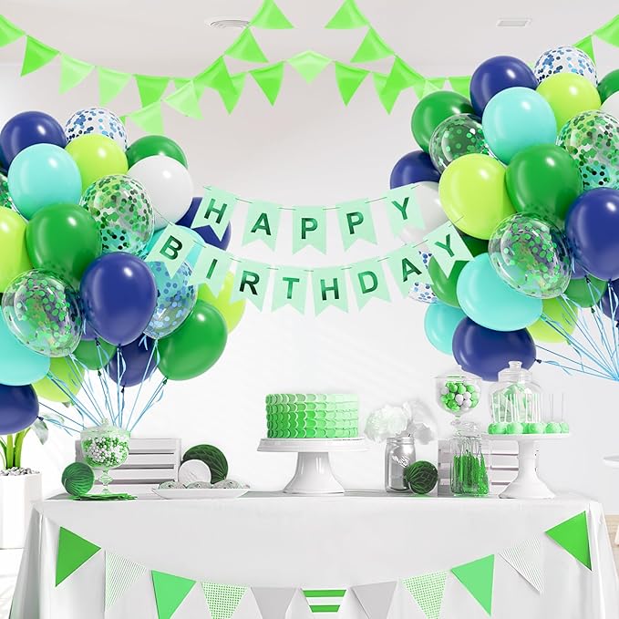 60pcs Blue and Green Balloons 12inch - Image 7