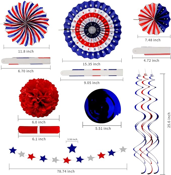 26Pcs 4th of July Decorations Patriotic Decor USA Flag String Red White Blue - Image 2