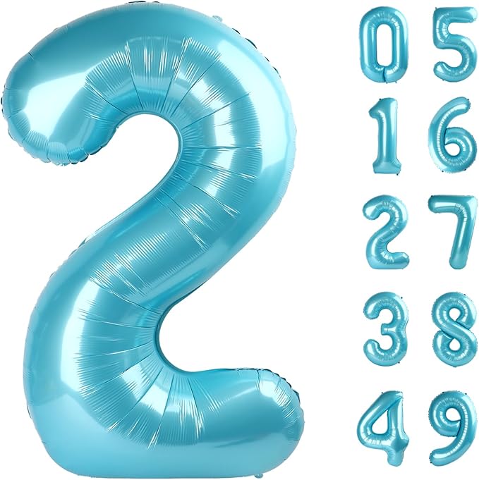 Pearl Blue 2 Number Balloon, 40 Inch Number 2 Balloon Birthday Decoration by Upgesy