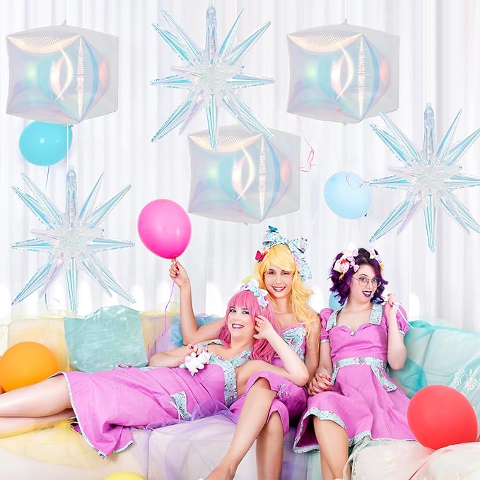 6Pcs Iridescent Foil Balloons, 22in Square Foil Balloons and Explosion Star - Image 5