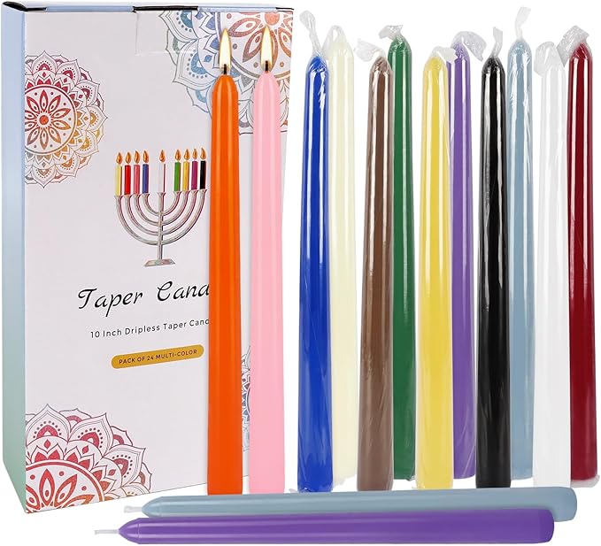 24 Pack 10" Tall Colored Taper Candles, Dripless Unscented Colorful Candlesticks - Image 3