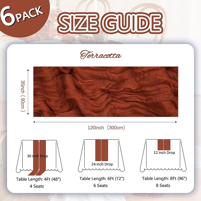 6 Pack Fall Thanksgiving Table Runner Terracotta Cheesecloth 10ft Boho Gauze - Image 2