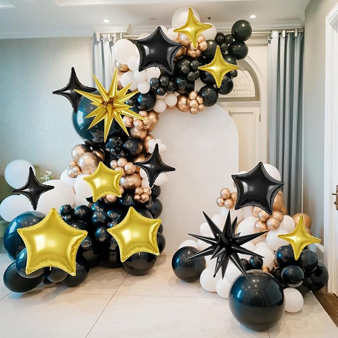 16 Pcs Black Gold Star Balloons, 22/18/10 Inch Foil Balloons, Four-Pointed - Image 4