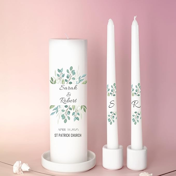 Unity Candles for Wedding, Modern Unity Set, Custom and Personalized Pillar and - Image 8