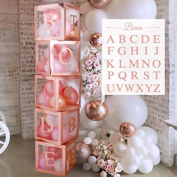 96 PC Bridal Shower Decorations Balloon Boxes Rose Gold by RegalDecorations