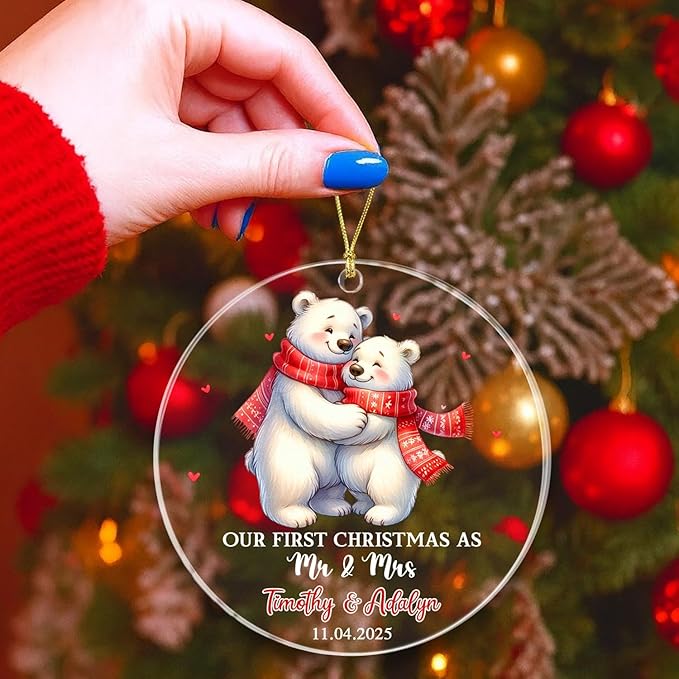 Our First Christmas As Mr & Mrs Ornament, Personalized Date/Name Polar Bear Mr - Image 4