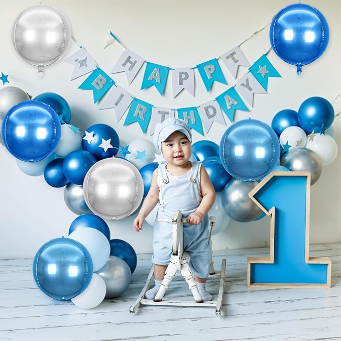 6Pcs Blue Silver Round Foil Balloons, Giant 4D Round Ball Balloons, 22 Inch - Image 5