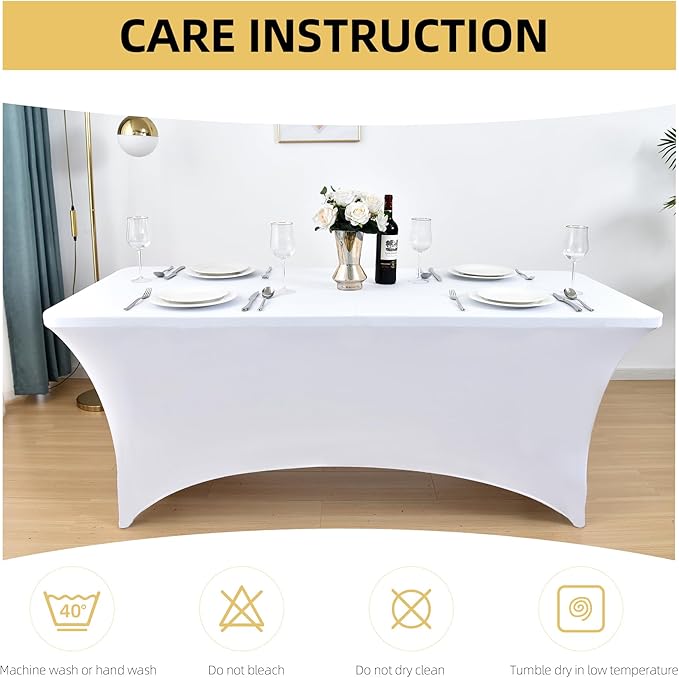 10-Pack 4ft White Spandex Table Covers - Image 6
